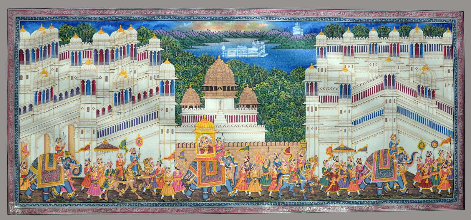 MINIATURE PAINTING ON SILK  - KING PROCESSION
