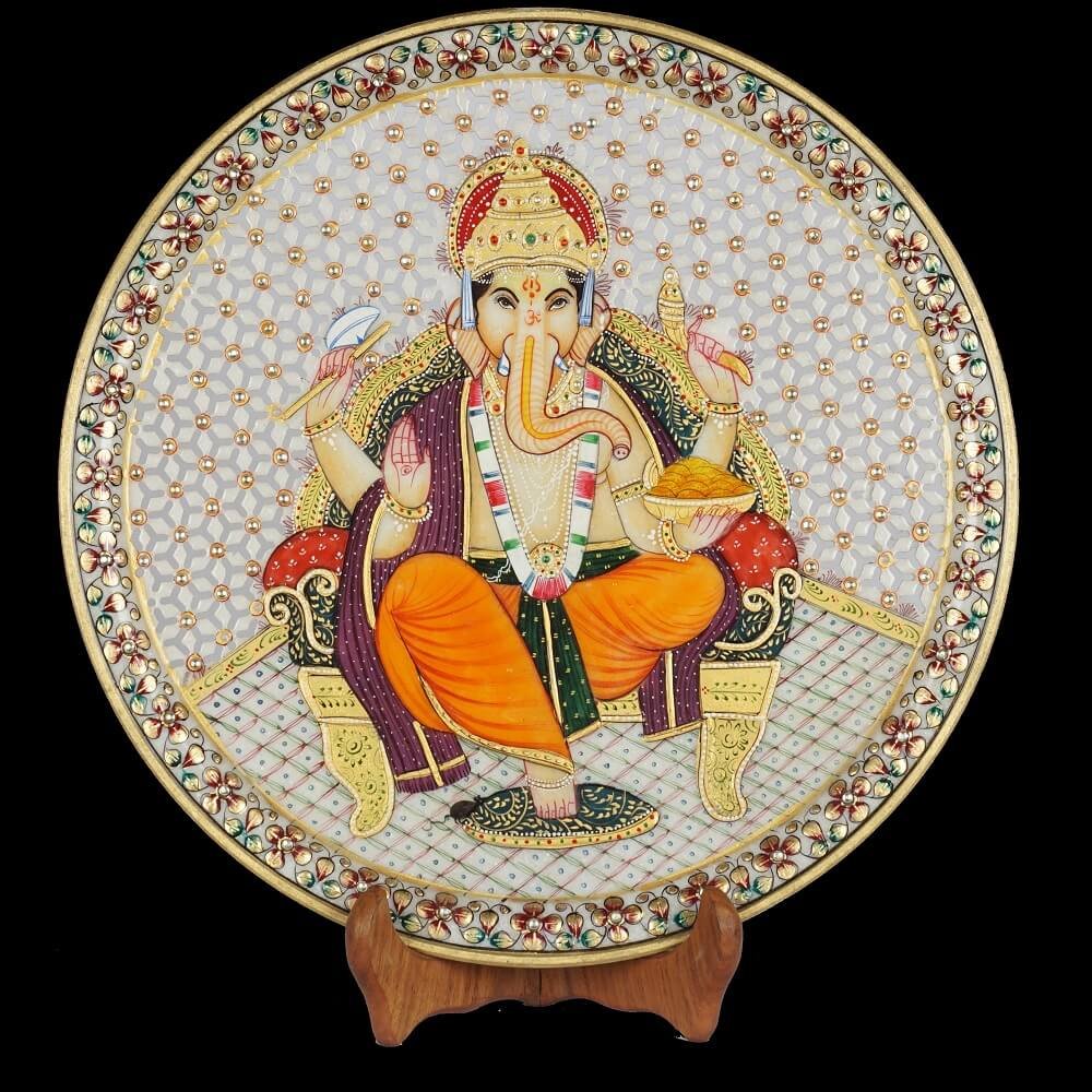 WHITE MARBLE GANPATI PLATE