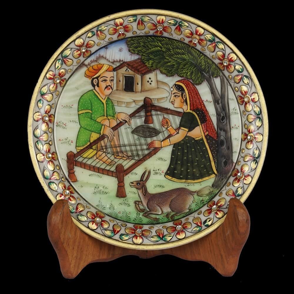 WHITE MARBLE VILLAGE SCENE PLATE